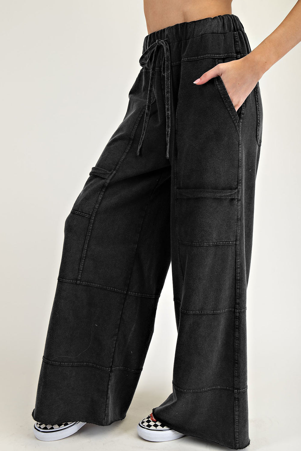 Black Mineral Wash Exposed Seam Wide Leg Cargo Pants 1fe7346056735a29