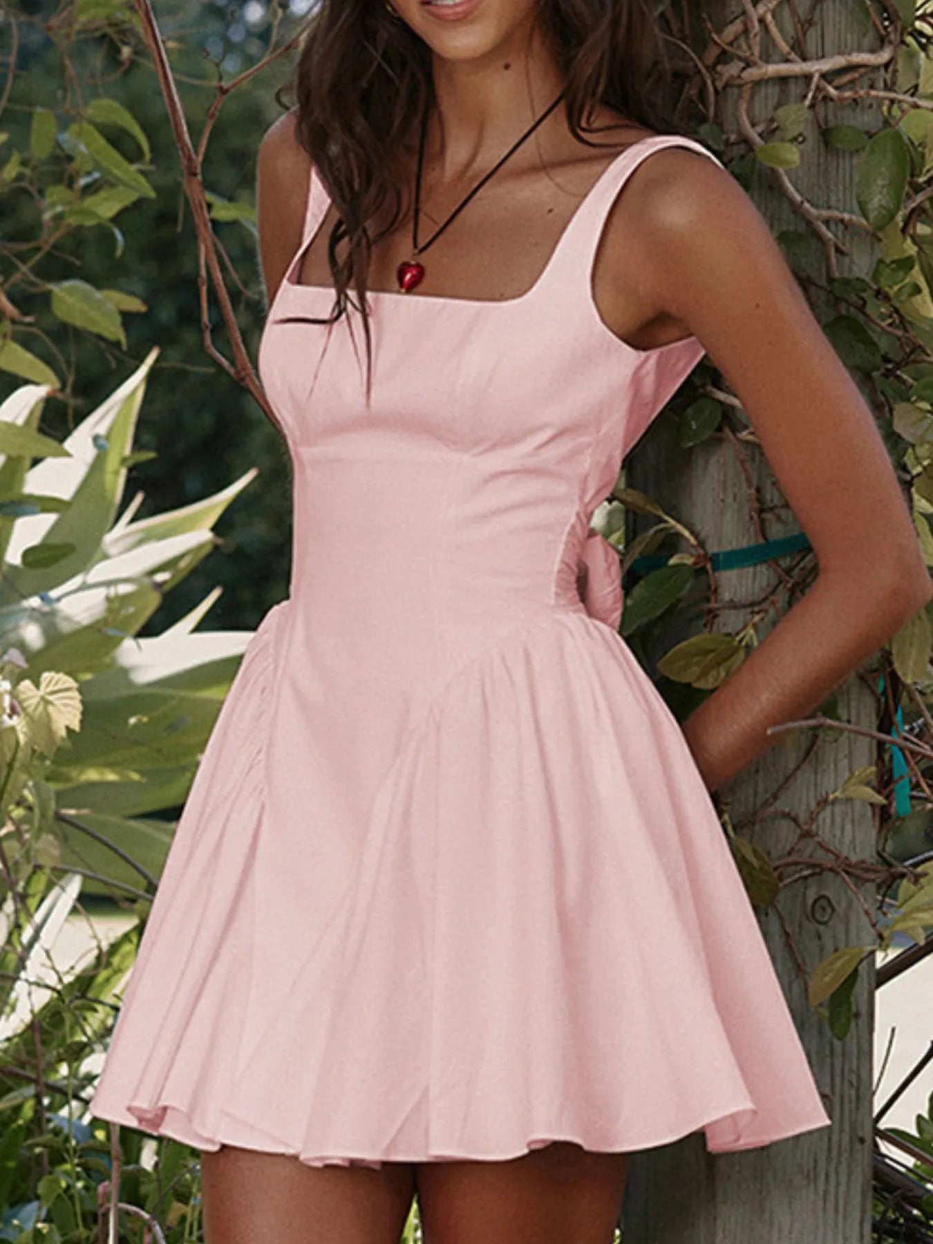 Backless Square Neck Mini Dress Pink 1fe90f03-2906-4da1-9a76-ffca13f135db-Max-Origin