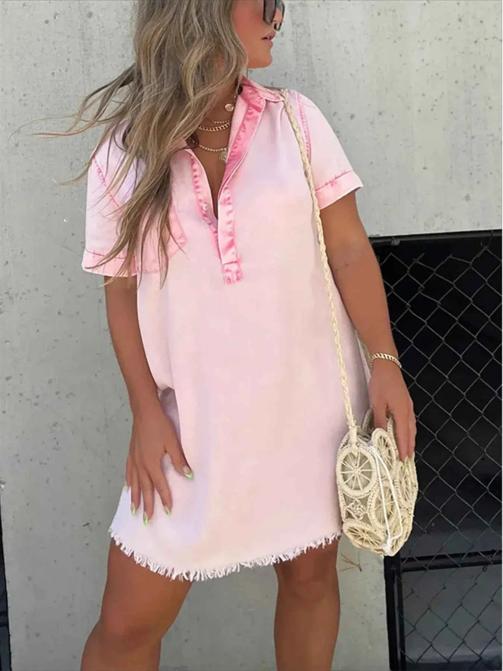 Full Size Raw Hem Short Sleeve Denim Dress Plus Size 1ff44e8e101444f3b30cd8c82fa85e0a-Max-Origin