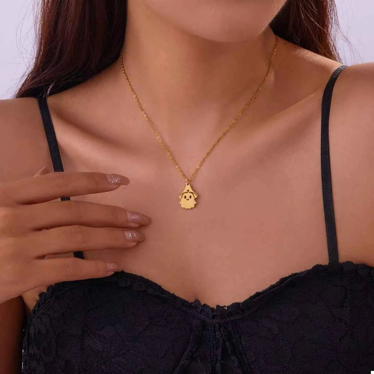 Halloween Ghost Pendant Necklace Gold One Size 1ff54a05-8ac0-49d7-8b3d-23414315f381-Max-Origin