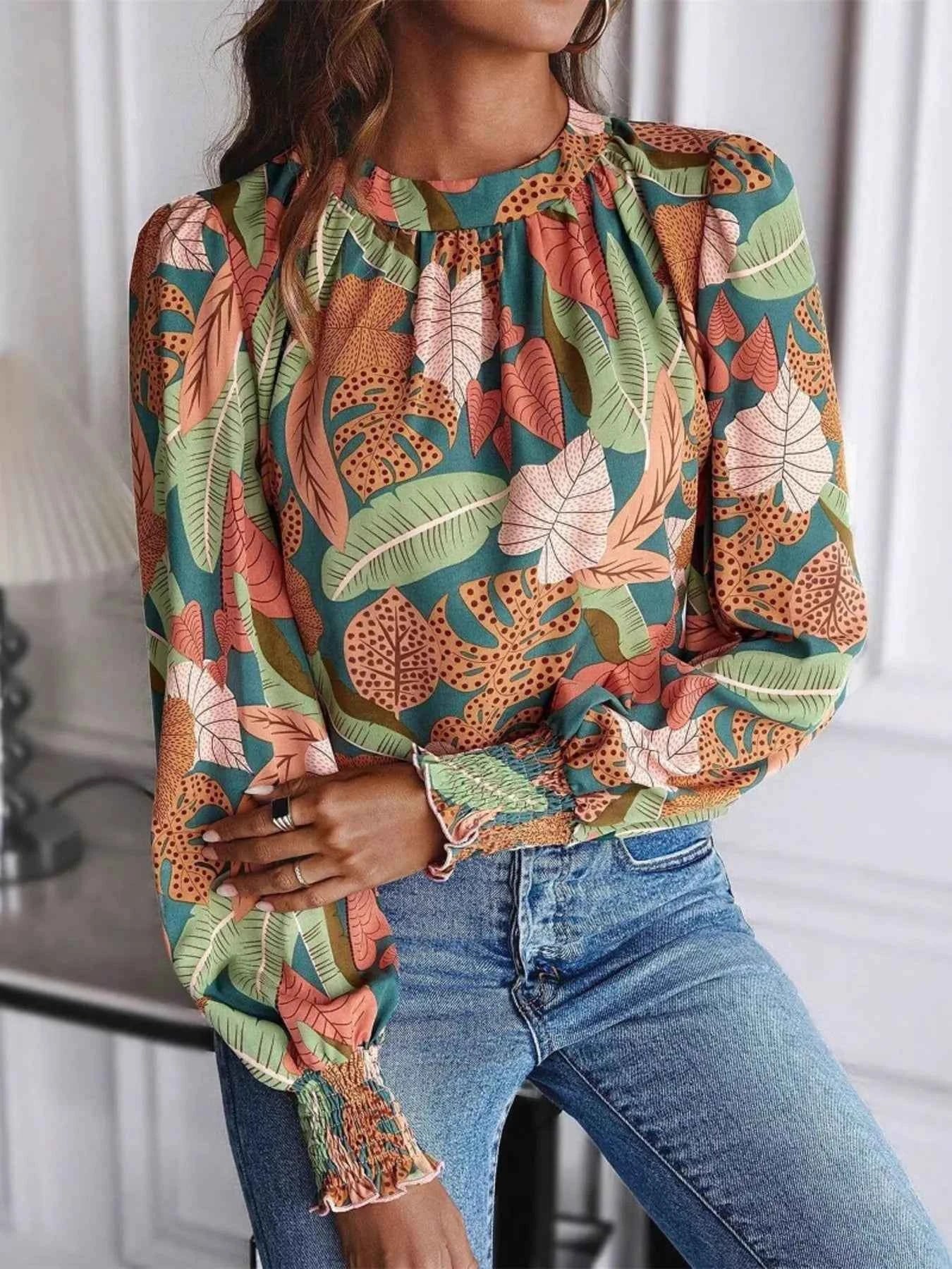 Tropical Print Long Sleeve Blouse 2016c4ee587a472089976c6210cd20d8-Max-Origin