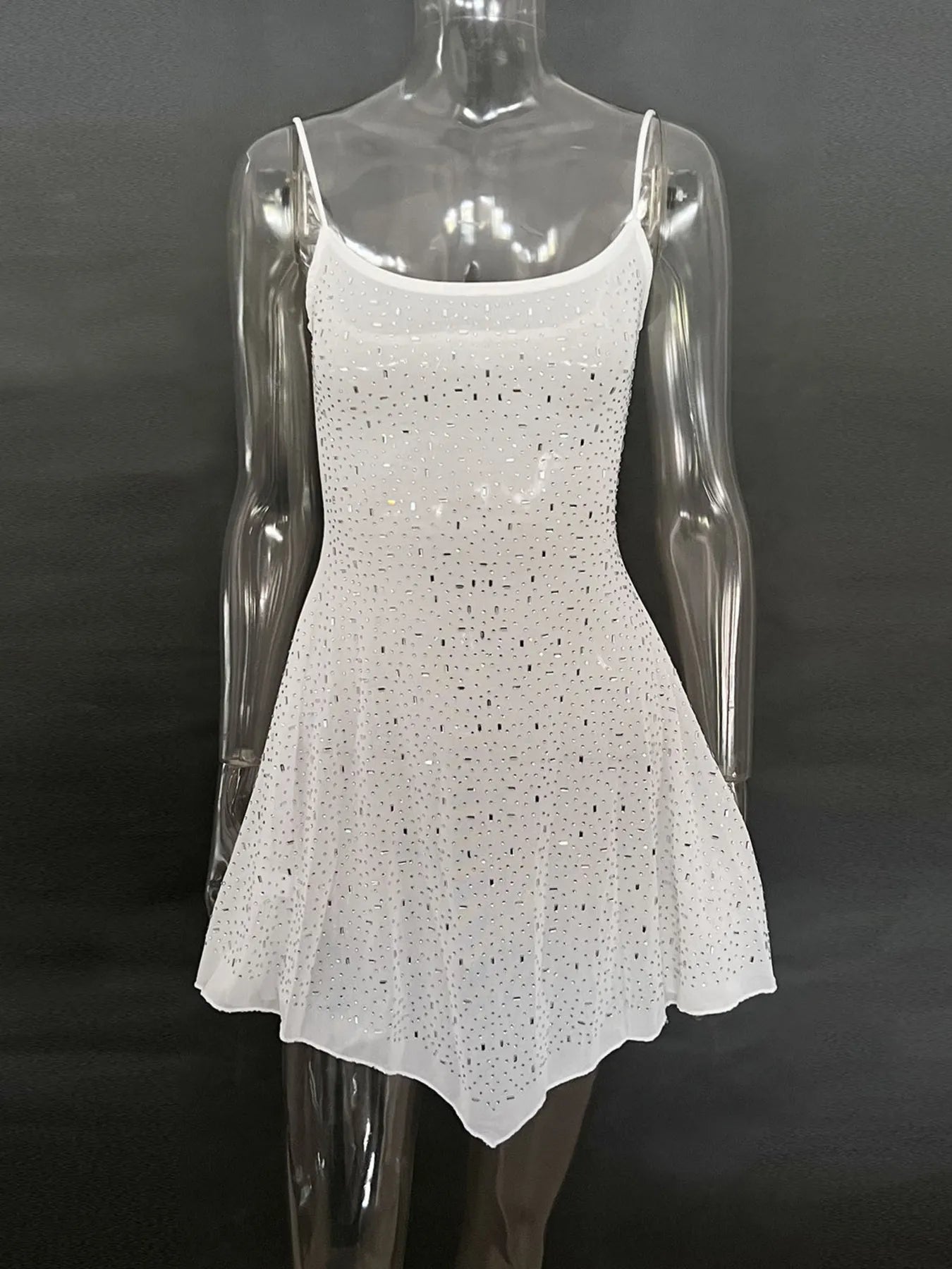 Rhinestone Decor Mini Cami Dress White 20358b4c59dc44678e7cdb6c90c2fd1e-Max-Origin