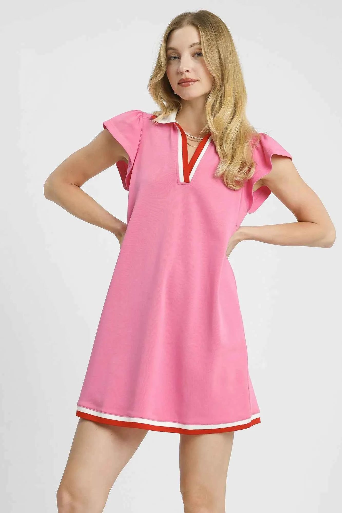 Umgee Contrast Trim Cap Sleeve Mini Dress Pink 203ac82e-a49b-4ba0-b8fb-53f4014ffc81-Max-Origin