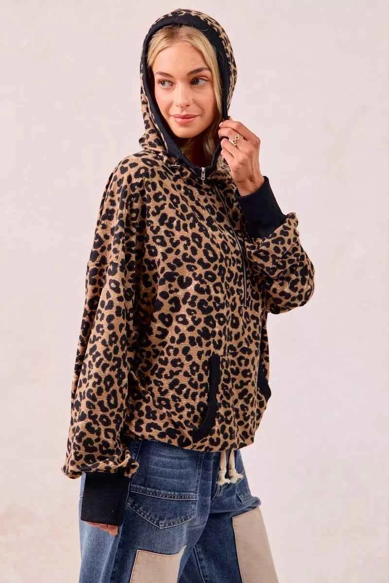 BiBi Leopard Print Waffle Half Zip Up Hoodie W Pocket 203ae1bb1e834f25abd0151b469c91d7-Max-Origin