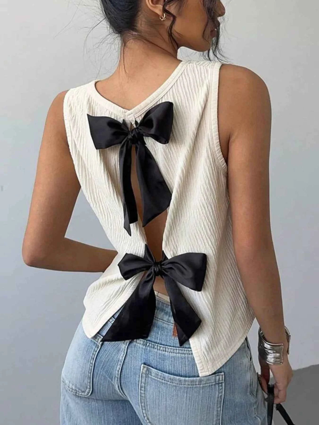 Bow Back Ribbed Tank Top Beige 203ce1d8-f483-4757-9855-44b11d3704da-Max-Origin