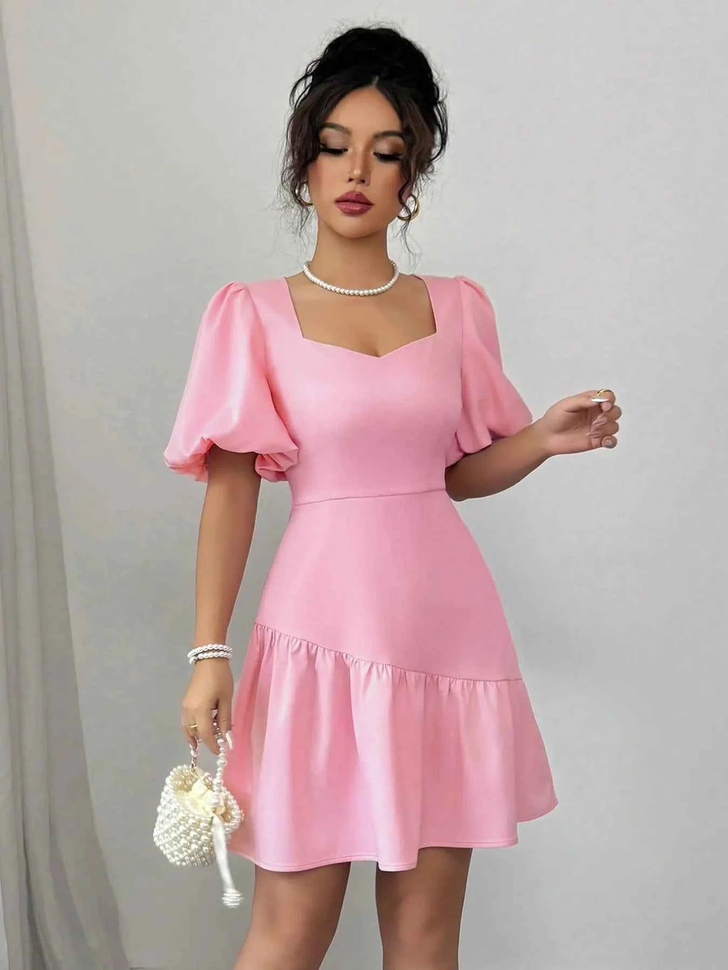Ruffled Hem Puff Sleeve Mini Dress 2040c46c-26b7-49ba-83c0-82c7f14371c1-Max-Origin
