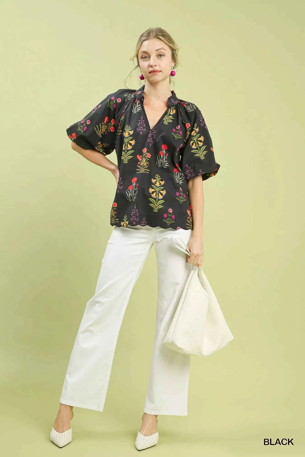 Umgee Floral Print Puff Sleeve Scallop Hem Blouse 20424424-caab-4fa4-87e7-59acfef56e58-Max-Origin