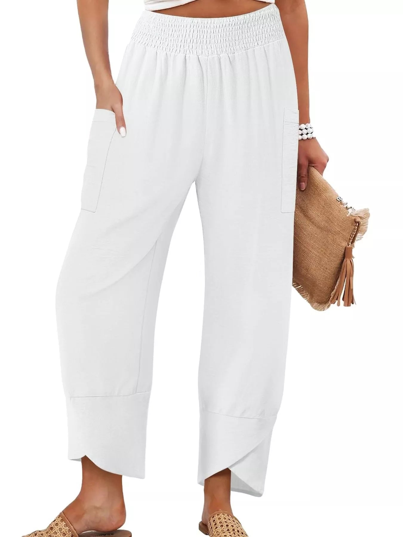 Elastic Waist Pants White 2049b4f4-3fb5-4e4a-a99d-ef5d717dd8d6-Max-Origin