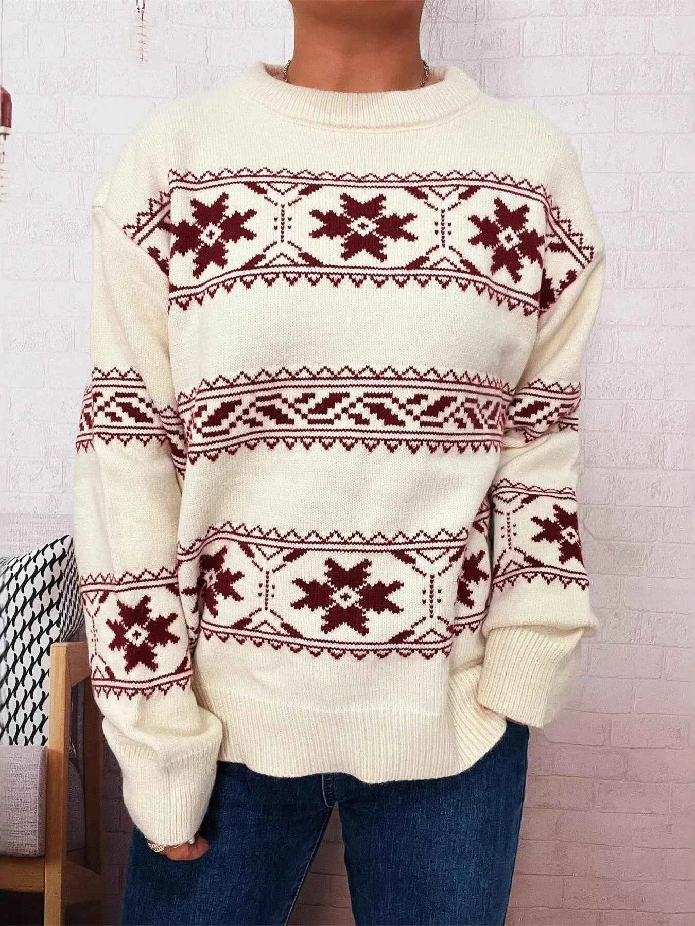 Christmas Snowflake Round Neck Sweater 207814dd781948feb8183f3b63a604c2-Max-Origin