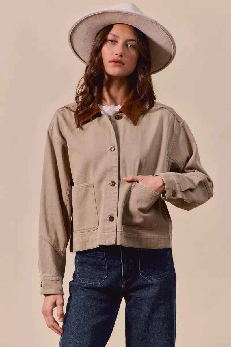 SO ME Cotton Twill Cropped Barn Jacket wtih Collar 2083ffd4ccd741de9b440dedce942238-Max-Origin