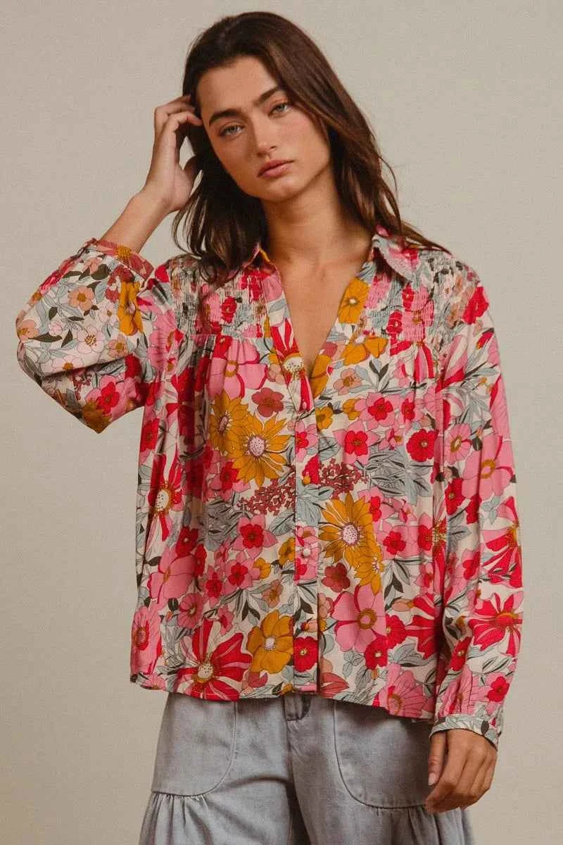BiBi Woven Floral Printed Shirt Top 209a7d5581e44d189254611d976e138f-Max-Origin