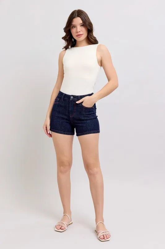 Judy Blue Full Size High Waist Heart Shaped Pkts & Red Contrast Thread Denim Shorts Plus Size DK 20b0280ac2444d50a54ccd5f072818c0-Max-Origin