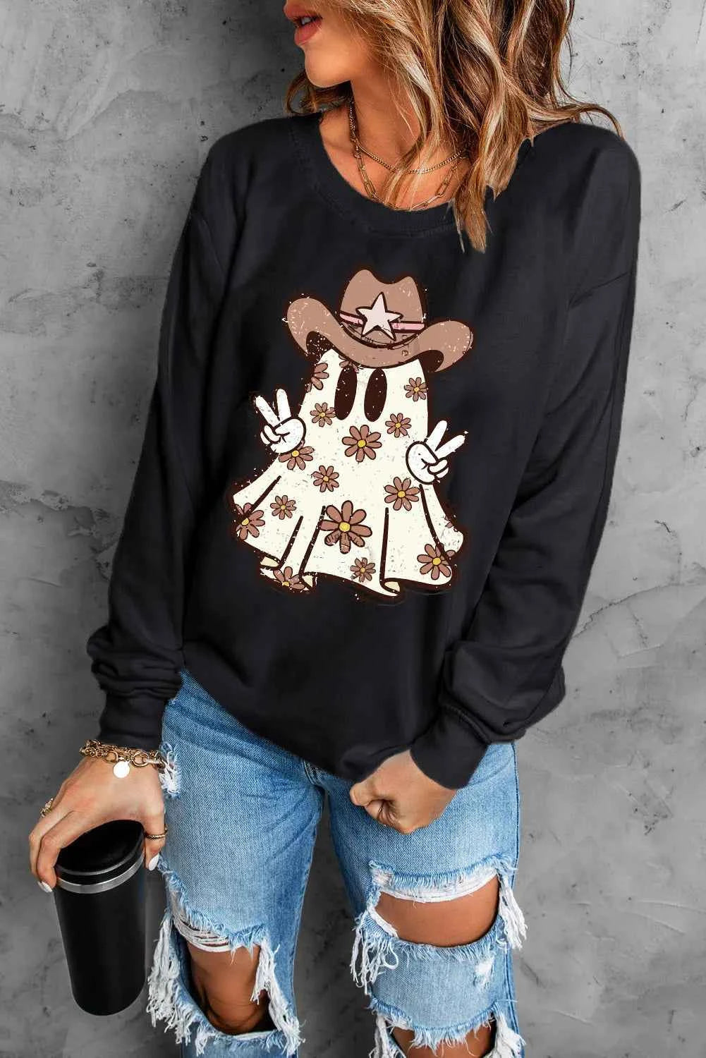 Ghost Round Neck Long Sleeve Sweatshirt 20b22aed-1e78-4b66-a493-d8acdd0dc211-Max