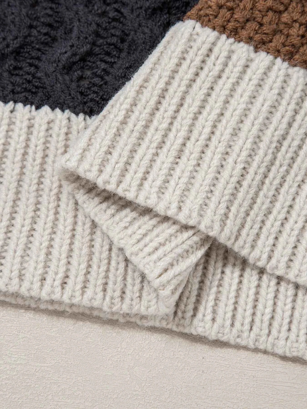 Multicolour Color Block Cable Knit Sleeve Buttons Collared Sweater 20c8338ba03f4085993d19d81cd4f743-Max-Origin