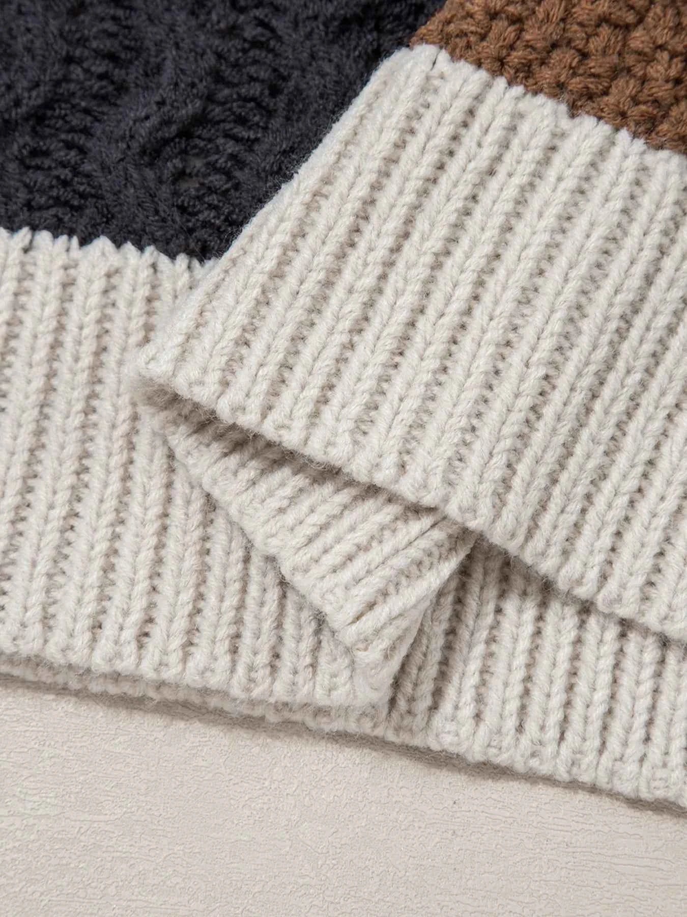 Multicolour Color Block Cable Knit Sleeve Buttons Collared Sweater 20c8338ba03f4085993d19d81cd4f743-Max-Origin