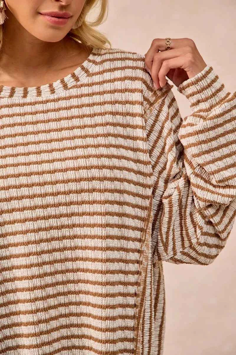BiBi Open Seam Detail Textured Stripe Knit Top 20d7c55c6e3a4225a09bd9ae82fde6e1-Max-Origin