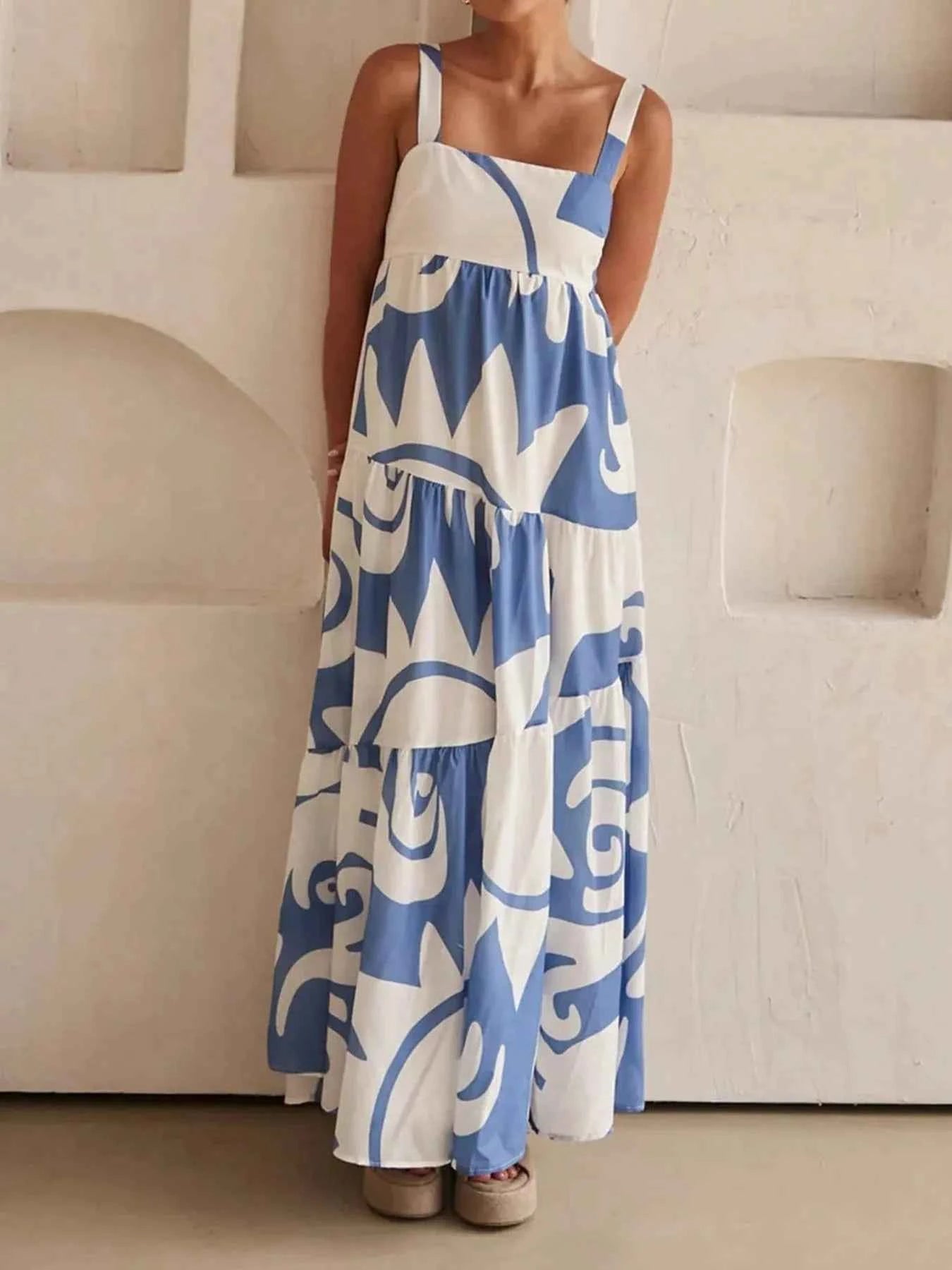 Printed Tiered Square Neck Maxi Dress Dusty Blue 20df141b315b4832b4fcfe39cab968d5-Max-Origin