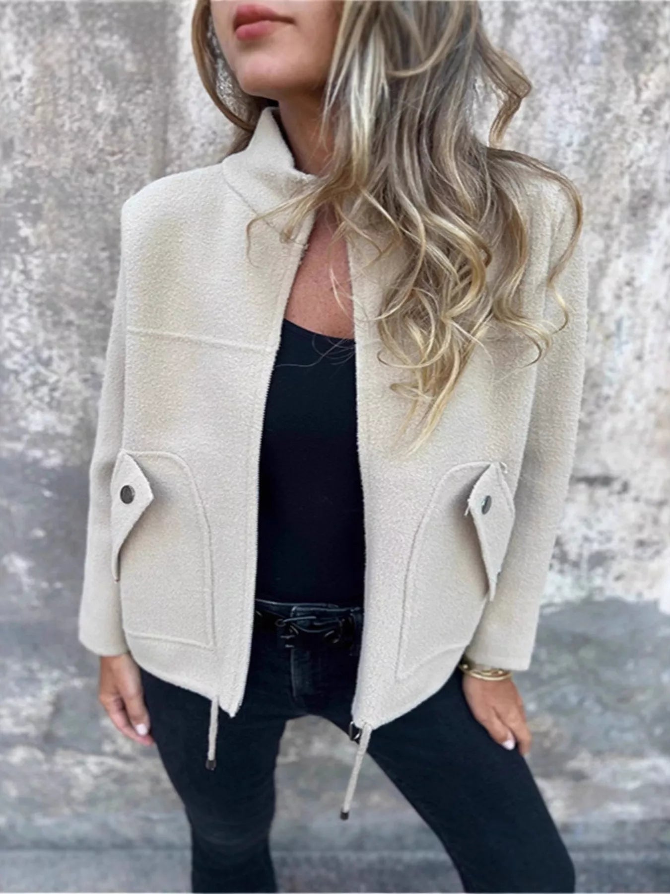 Full Size Zip-Up Long Sleeve Outerwear Plus Size Apricot 2105d684b9b446d5b2b0420496b8d9c4-Max-Origin