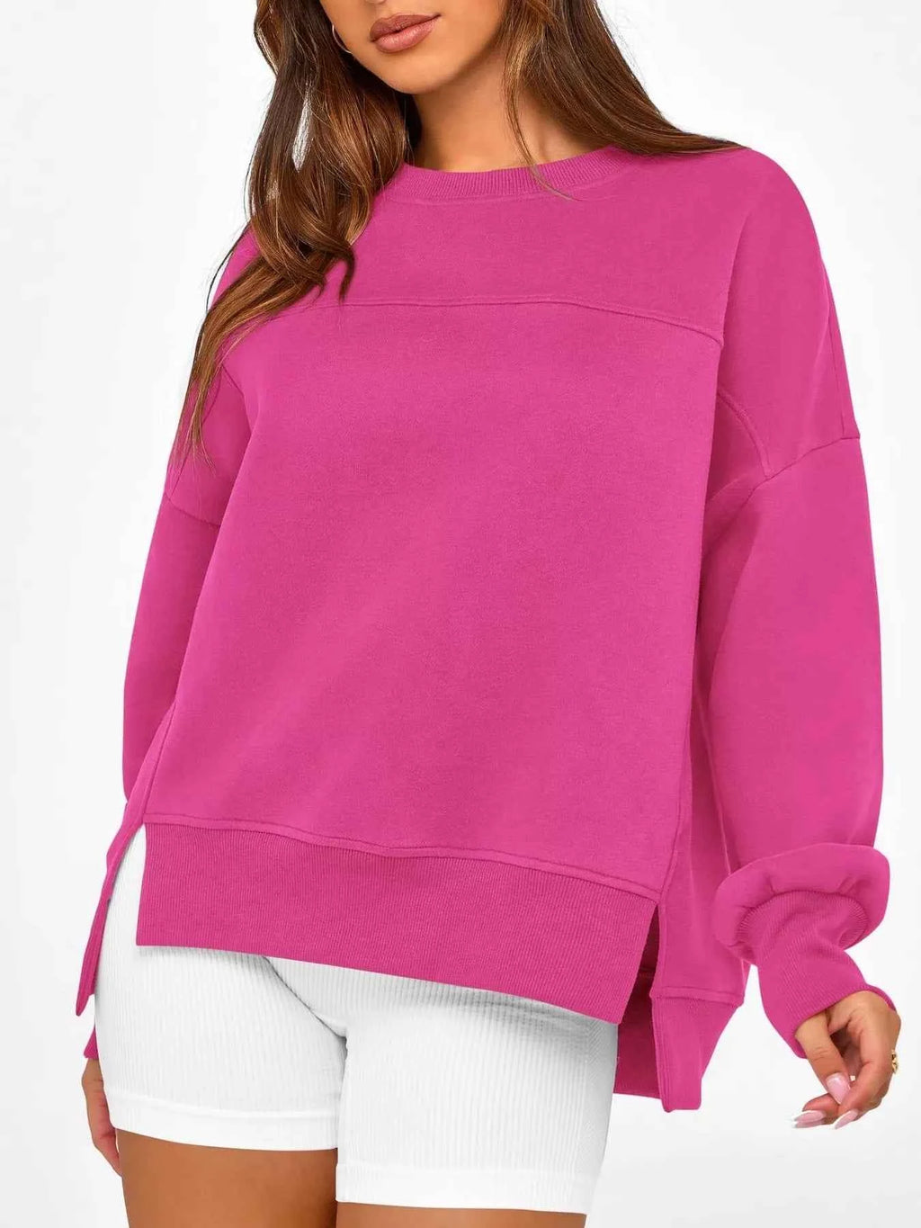 Slit Round Neck Dropped Shoulder Sweatshirt 21332d2dbbe84221ae562f7caa72b3db-Max-Origin
