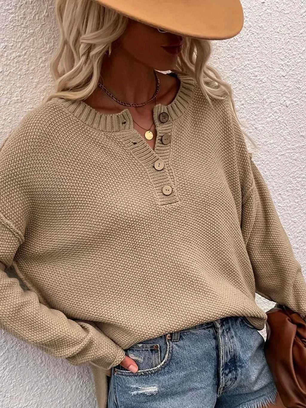 Button Detail Long Sleeve Knit Top 21380c2f1c3049588f6b4cbea8c270ba-Max-Origin