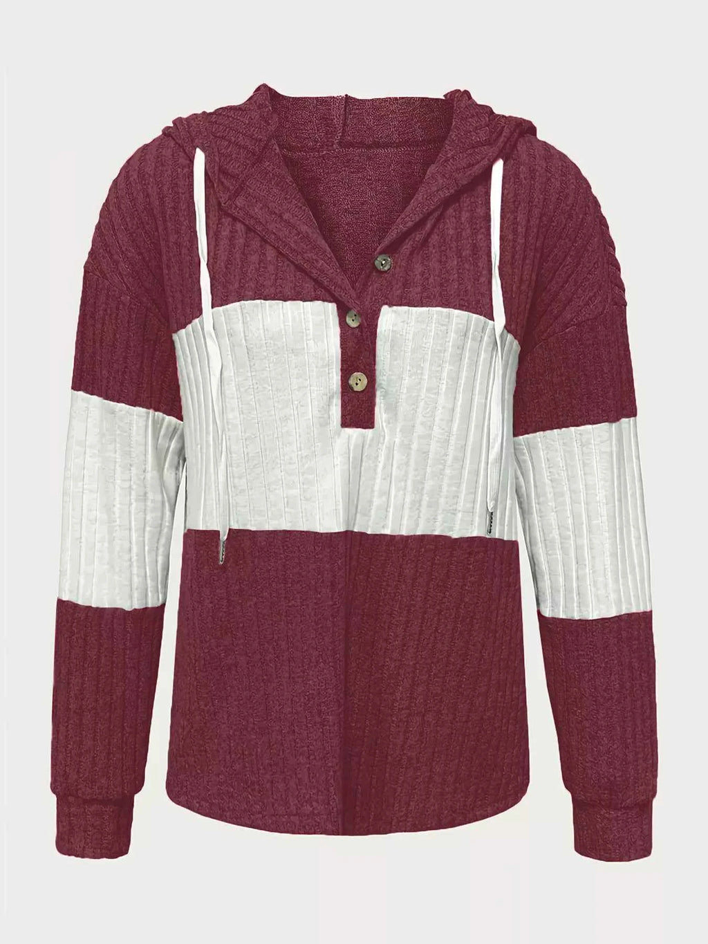 Color Block Drawstring Long Sleeve Hoodie Burgundy 2167630a-c84c-4dc1-8f2a-fcd0edc25c86-Max-Origin