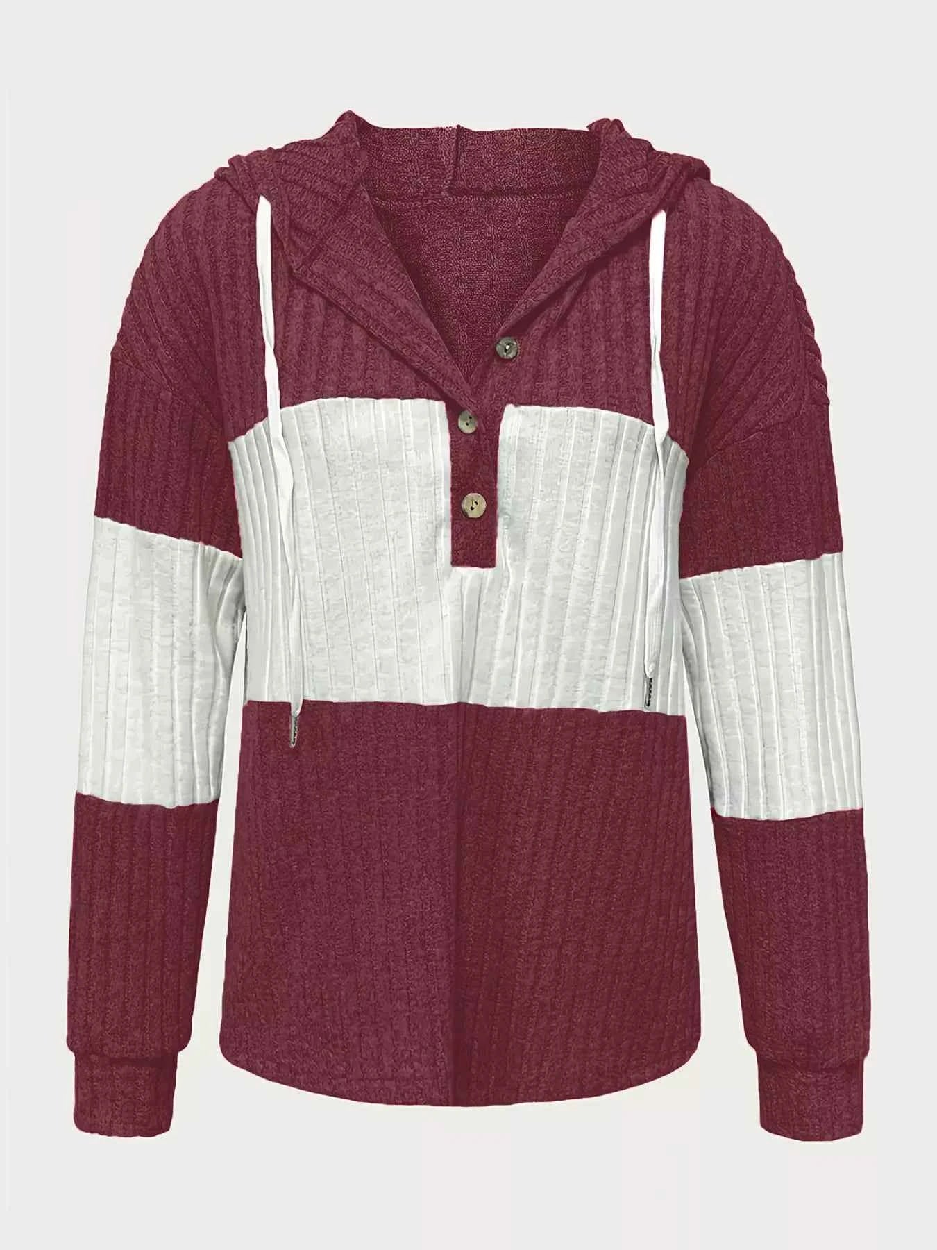 Color Block Drawstring Long Sleeve Hoodie Burgundy 2167630a-c84c-4dc1-8f2a-fcd0edc25c86-Max-Origin