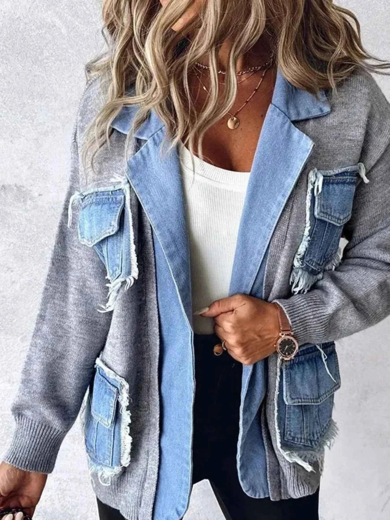 Raw Hem Denim Pocket Patchwork Cardigan 2187cae76ce740478e1c6b5f9dd38882-Max-Origin