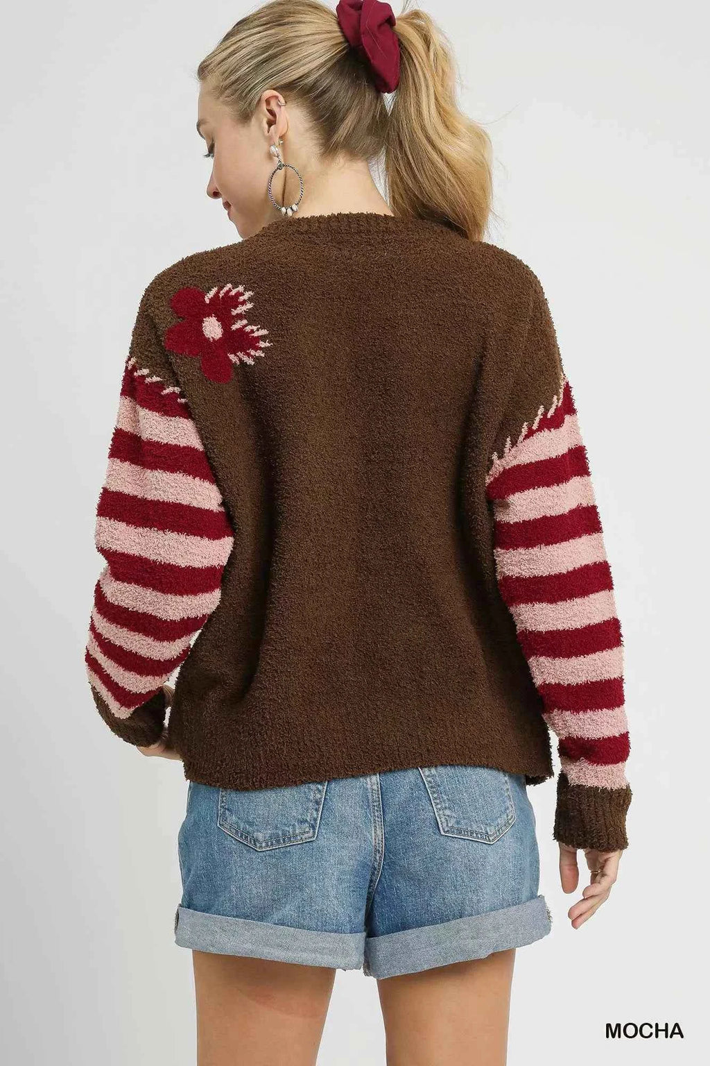 Umgee Flower Jacquard Striped Long Sleeve Sweater 21c047fa-ab8b-4642-844e-82e00d5477eb-Max-Origin