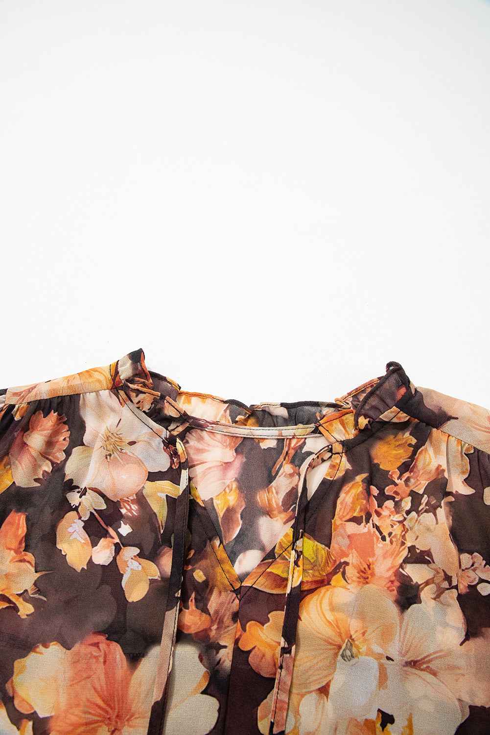 Black Floral V Neck Long Puff Sleeve Breezy Blouse 21c9c7eb89d419e2