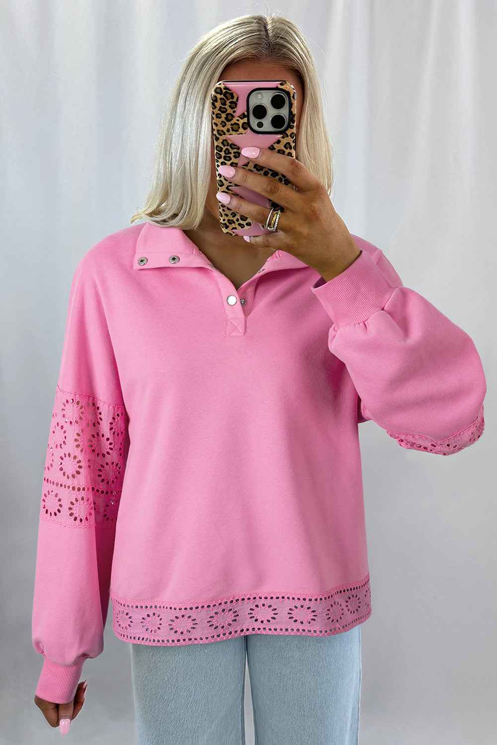 Yellow Cream Embroidered Flower Patchwork Snap Buttons Pullover Sweatshirt 21ed5a033320508e