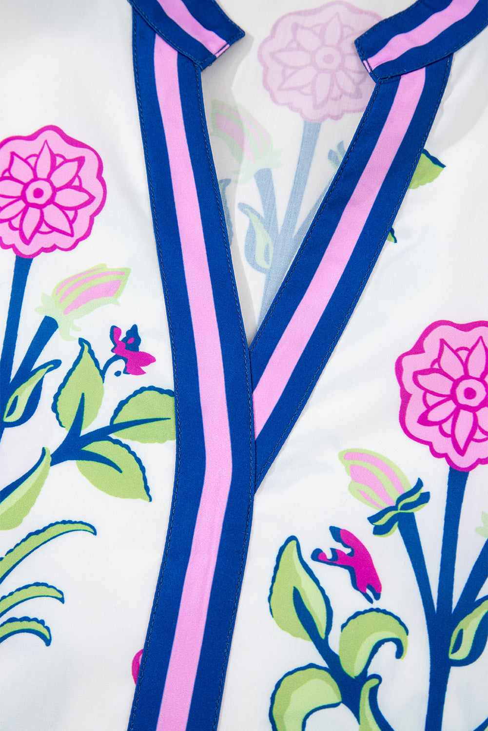 Sky Blue Floral Print Pop of Color V Neck Mini Dress 21fc446c10172bd5