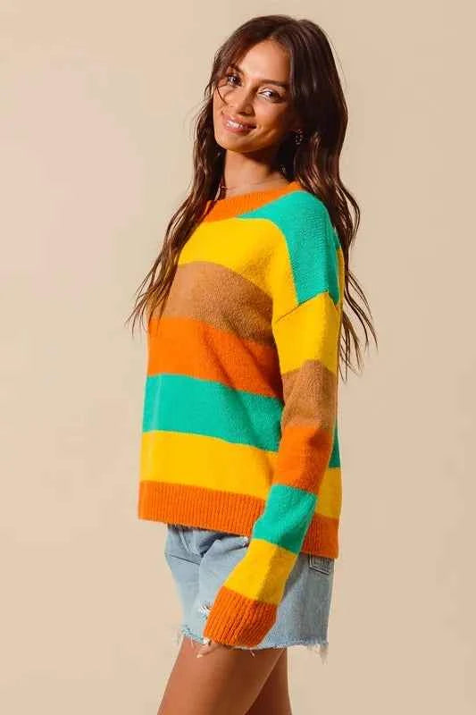 SO ME Multi Color Stripe Sweater with Ribbed Detail 220409d6dbd5467e968d9f6253902f8c-Max-Origin
