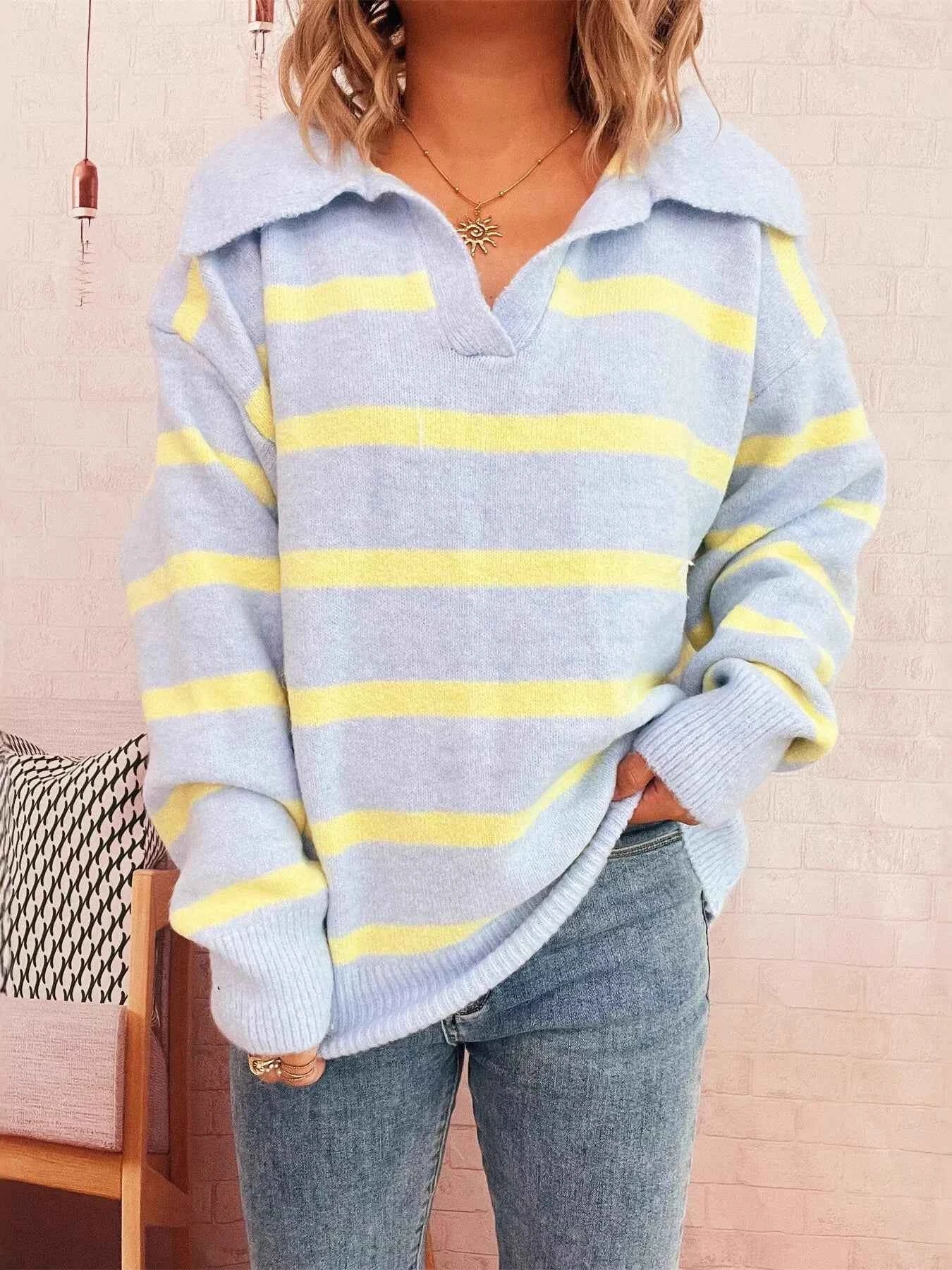 Striped Dropped Shoulder Sweater 22068f4ad736477d928670742e62d201-Max-Origin
