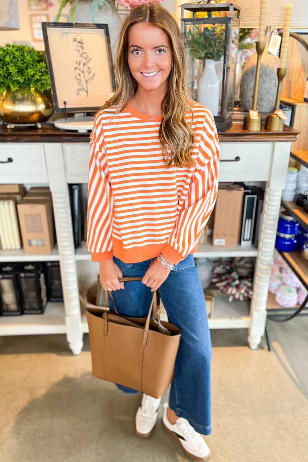 Red Striped Exposed Seam Drop Shoulder Long Sleeve Top 220d009ebf221281