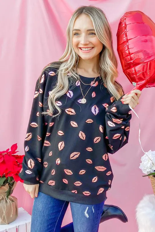 And The Why Kiss Pink Foil Allover Print Pullover Sweatshirts 22112704e25e49598fe364ac619526e1-Max-Origin