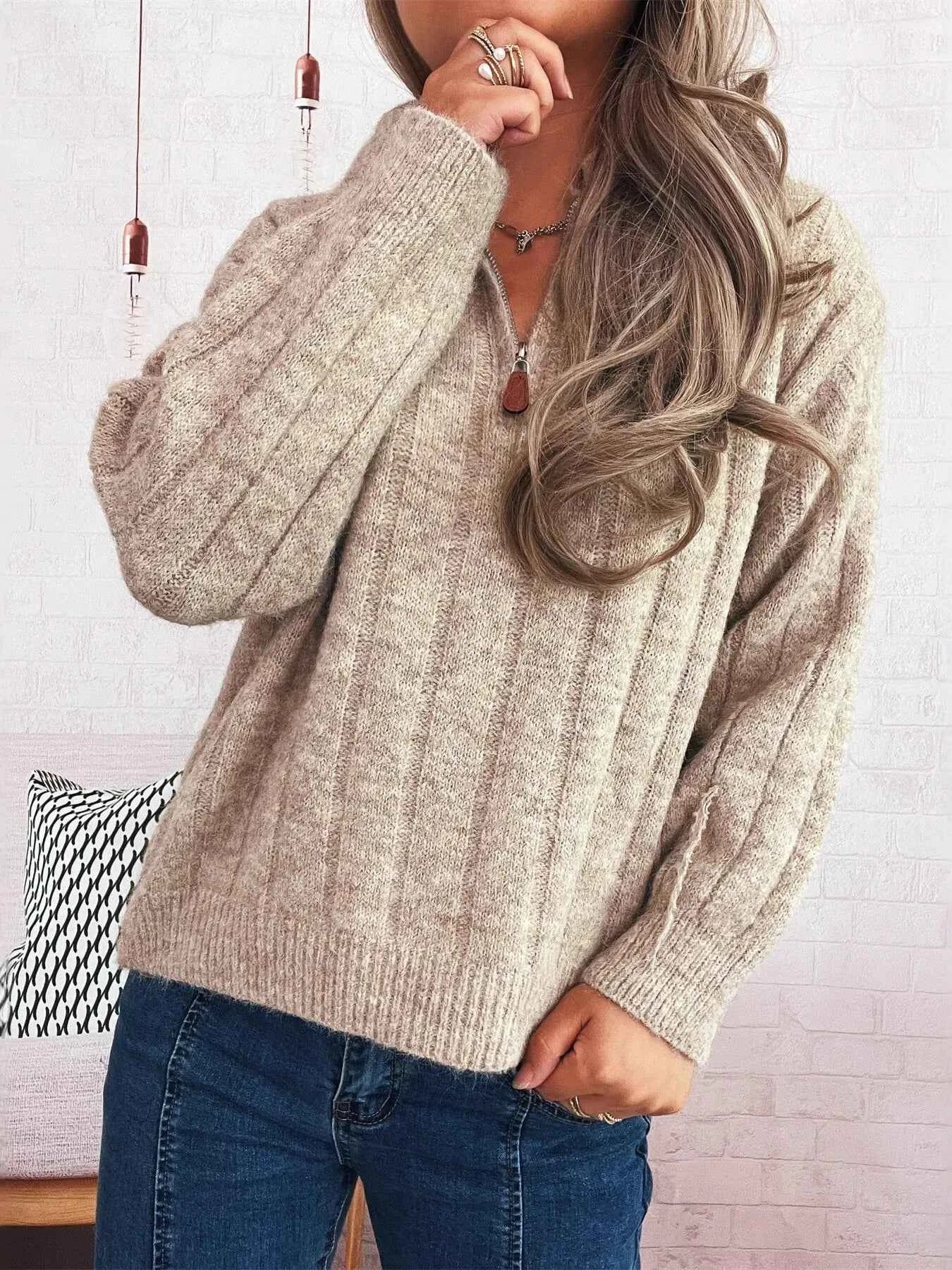 Ribbed Hem Quarter Zip Sweater 22189cfb7ebb47e282a6567911351f79-Max-Origin