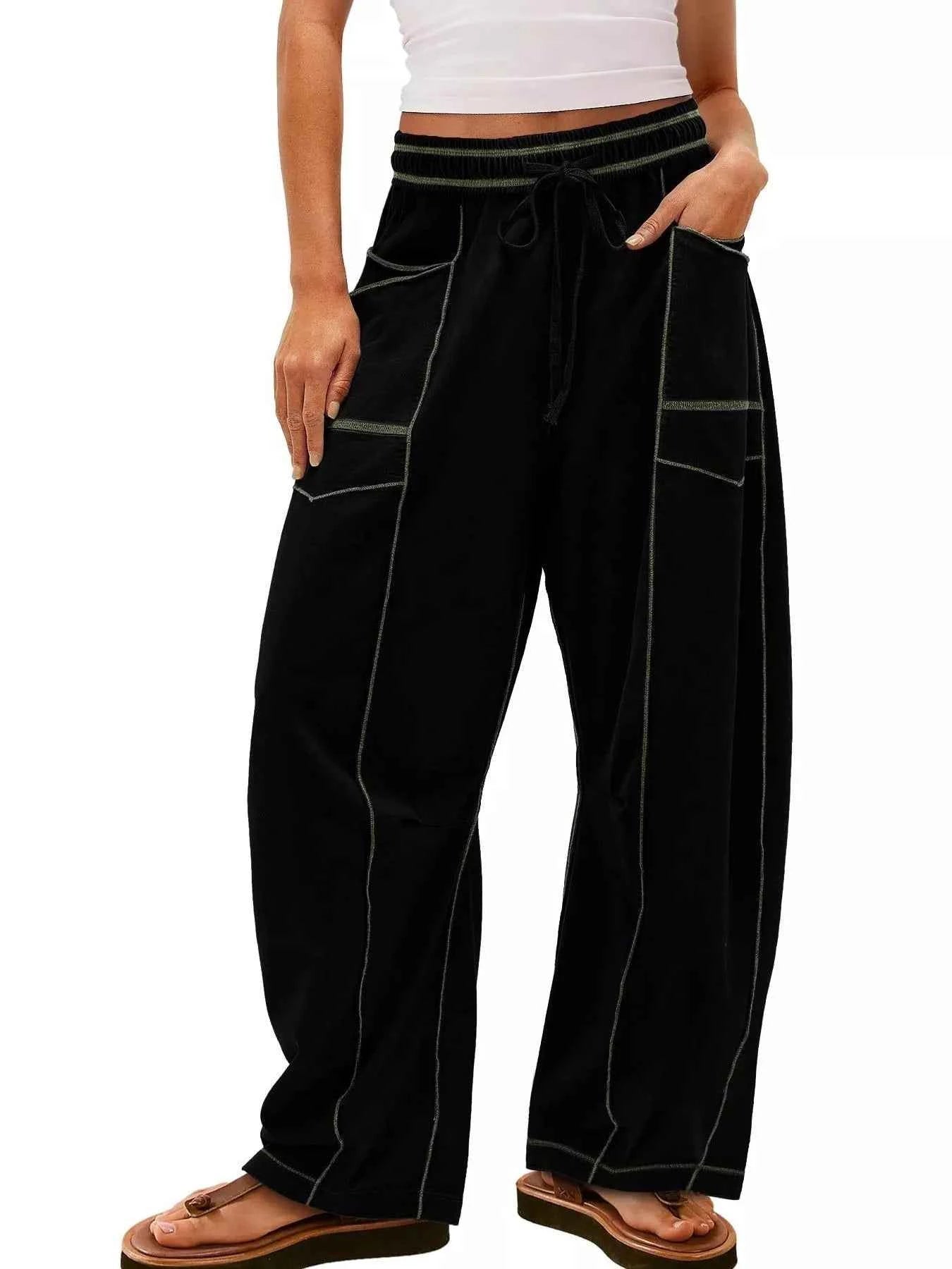 Drawstring Wide Leg Pants Black 221d01ec-15d3-4aba-9a15-44af28bf31f4-Max-Origin