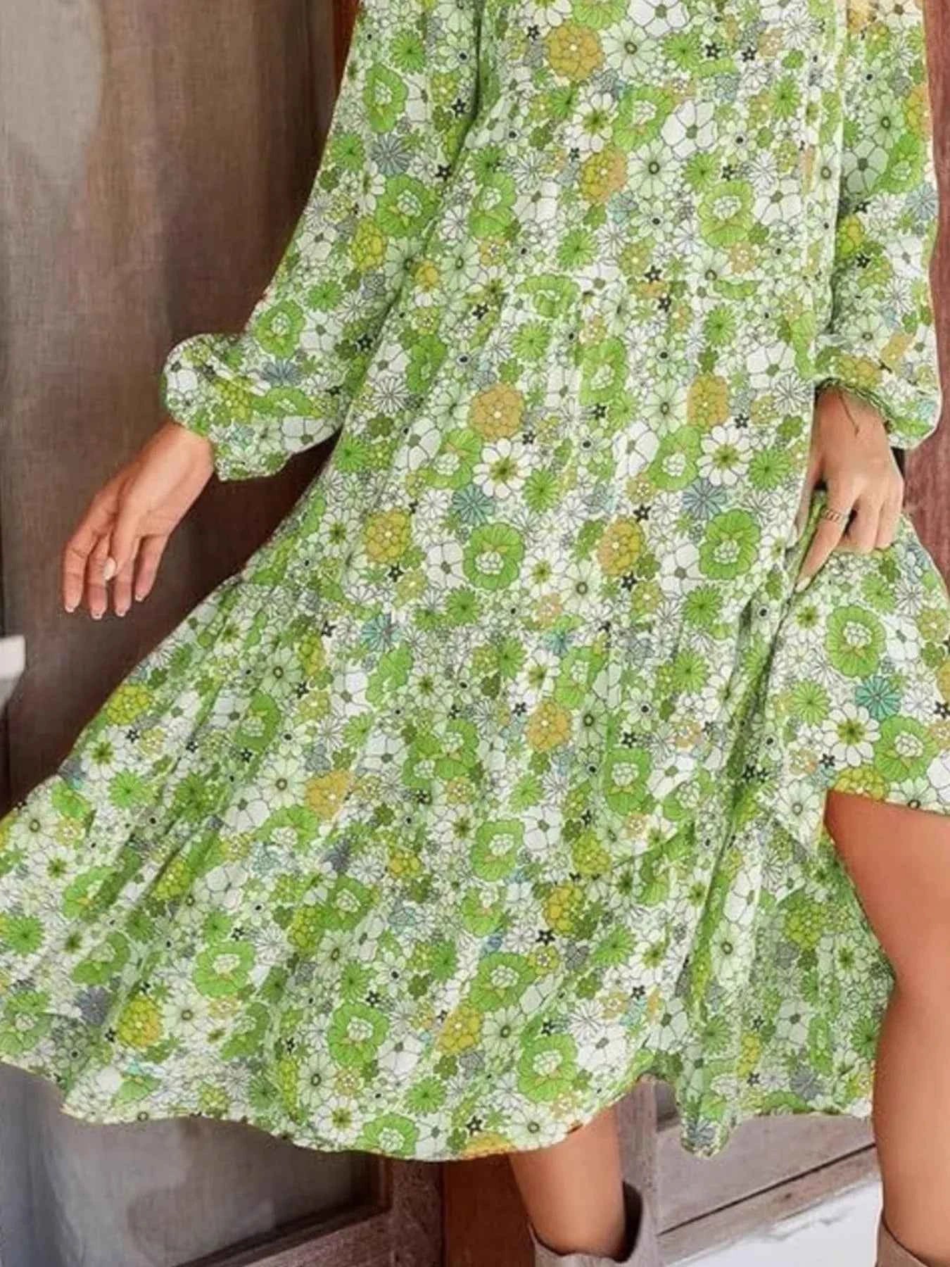 Floral Print Balloon Sleeve Midi Dress 22211138-dfe9-4a8f-91c9-0e9f79337e6e-Max-Origin