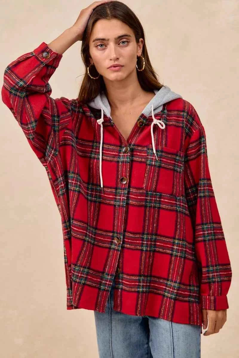 BiBi Brushed Plaid Hooded Jacket 223a0358947e43c781b72a2c5d5df96c-Max-Origin