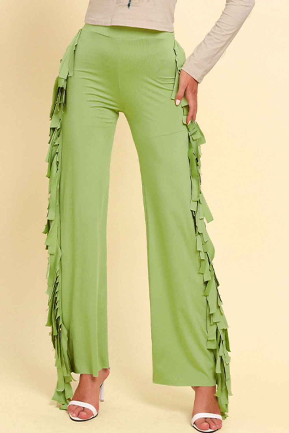 Fringe Trim Wide Leg Pants 225af452605e40649dd40a26ed7affc0-Max