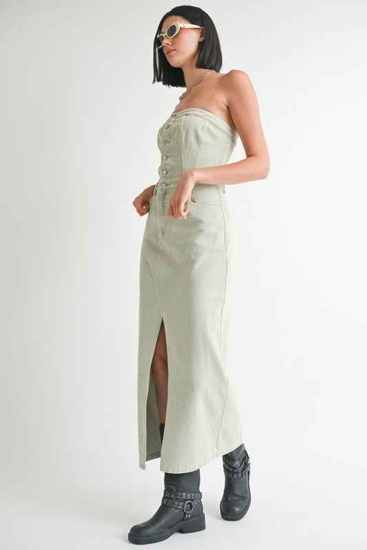 BUTTON UP TUBE DENIM DRESS WITH SLIT 22662337_312220ec-8035-465e-a962-321965ff8ed1