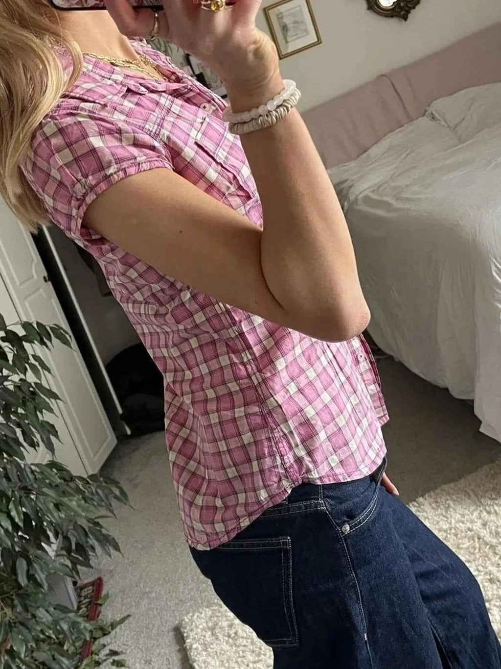 Plaid Cap Sleeve Button-Up Shirt 226ef6c32ede47f98c5d26a5df9dc4cf-Max-Origin