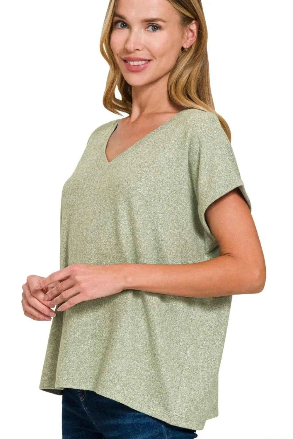 Zenana Soft Melange Hacci V-neck Tee 2277b0ff-3ec9-4da0-a48d-e30fef53f84c-Max-Origin