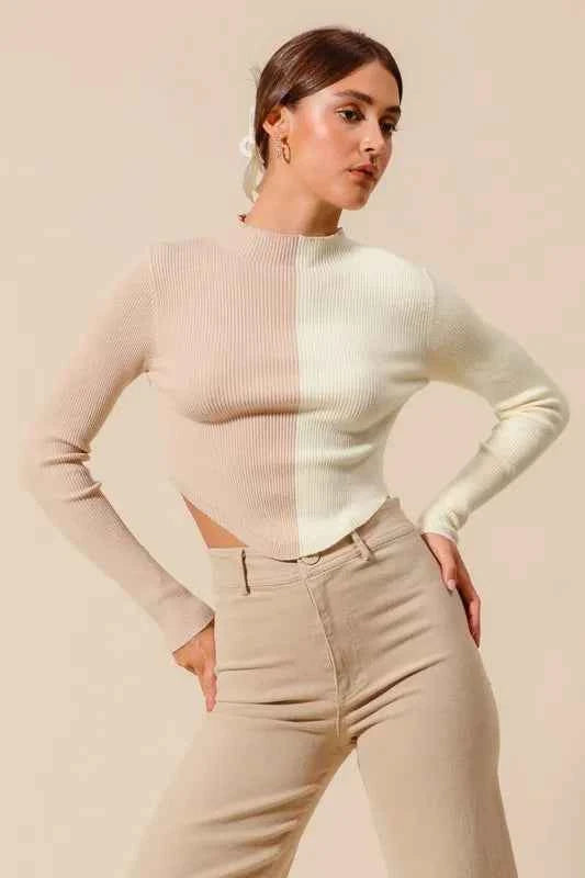 SO ME Color Block Fitted Crop Sweater Top 2278c9319415449699f4483afb25547a-Max-Origin