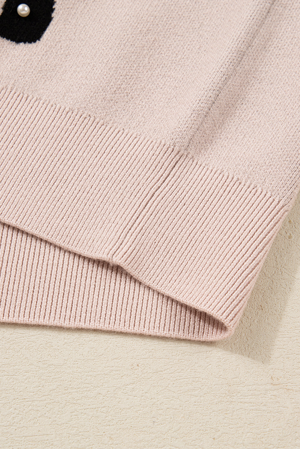 Smoke Gray Pearl Embellished Bow Pattern Loose Sweater 227fddc06b1dd8bd