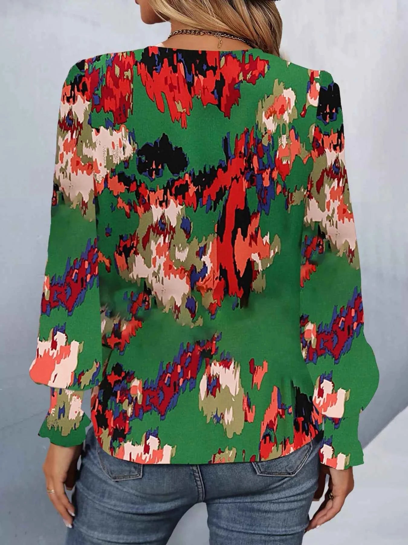 Printed Button Up Long Sleeve Shirt Dark Green 228163a4-a2c1-4397-8446-7802c37ec4ec-Max-Origin
