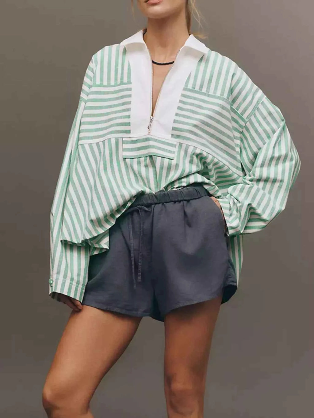 Stripe Half Zip Long Sleeve Swing Top 229f090e-0d26-437f-8f84-cc132d933a8b-Max-Origin