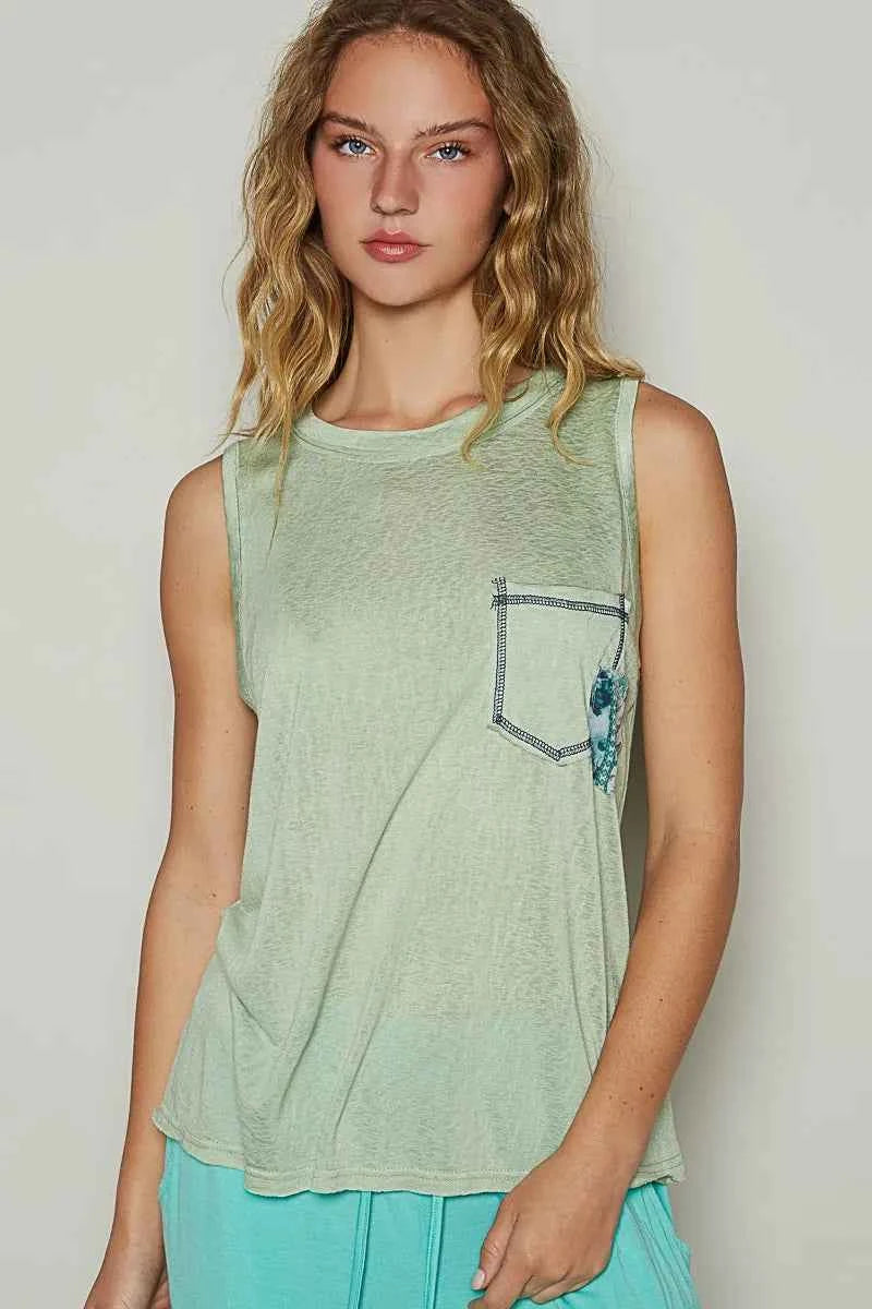 POL Floral Detail Pocket Patch Tank Top Gum Leaf 22a67947-a524-4269-9900-8e29ad78545e-Max-Origin