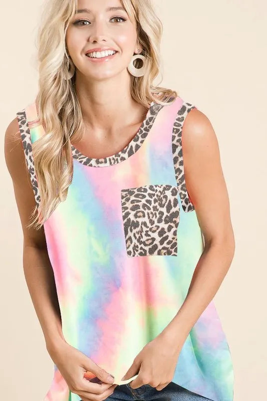 BiBi Sleeveless Tie Dye Top With Leopard Band 22c050a3b71348be86f07758080184e0-Max-Origin