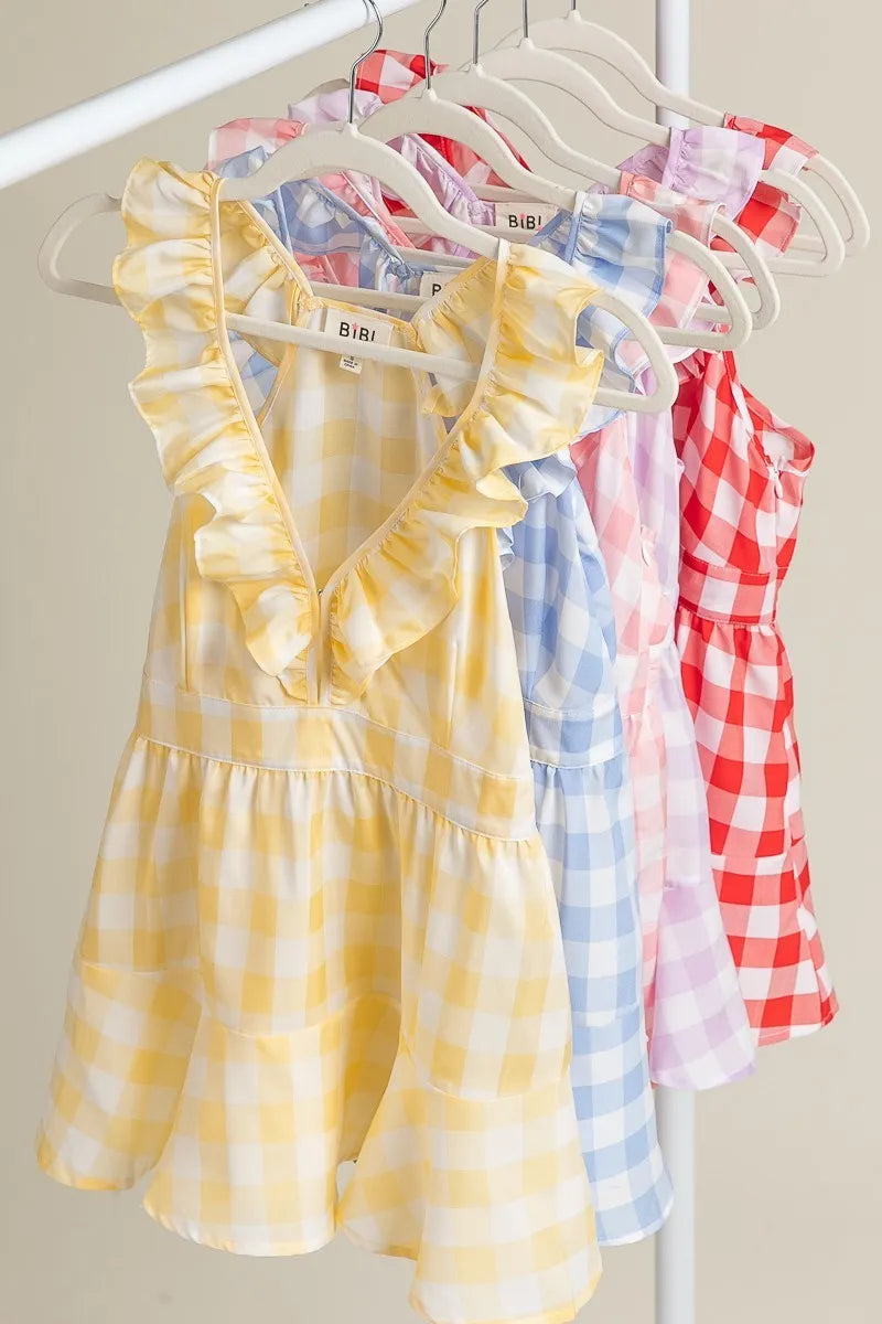 BiBi Ruffled Neckline Sleeveless Check Plaid Peplum Top 22cf300e4ce2417a8e39680fa09623ab-Max-Origin